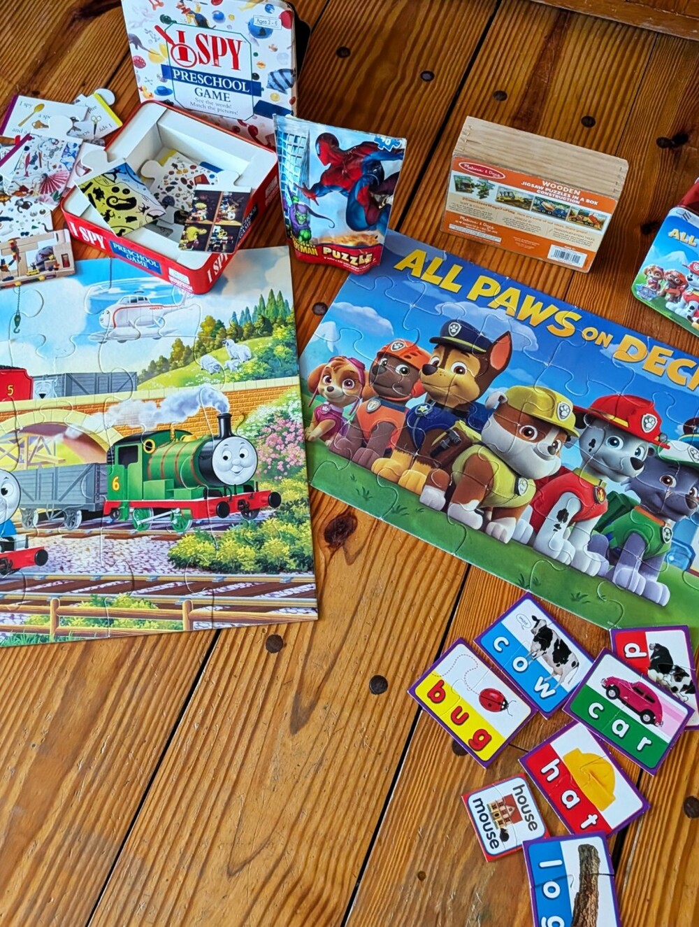 LOT of Puzzles: I Spy, Paw Patrol, Thomas, Spiderman Melissa & Doug Construction